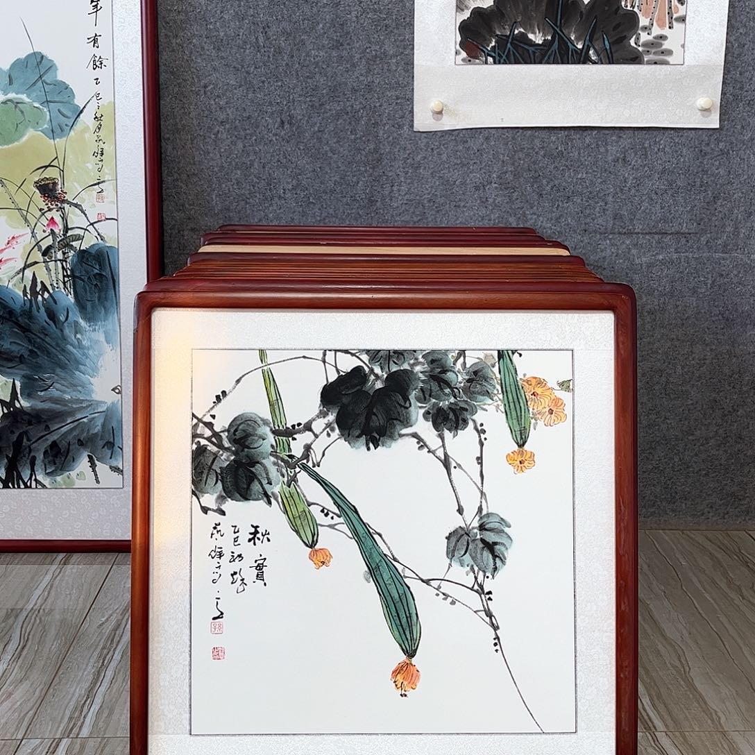 国画书画作品带框63×63