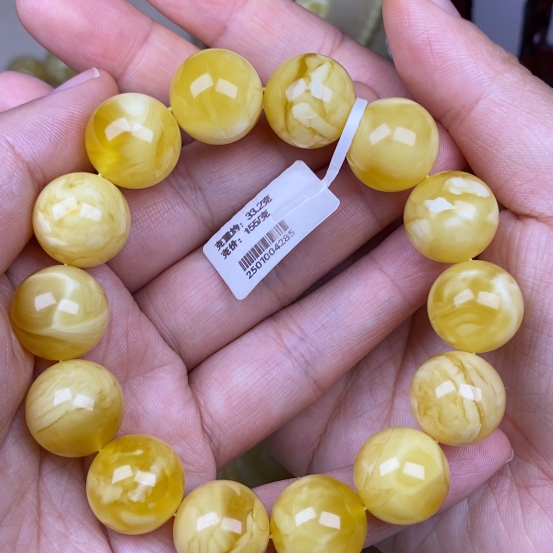 手链蜜蜡未镶嵌16圆珠金白花蜡