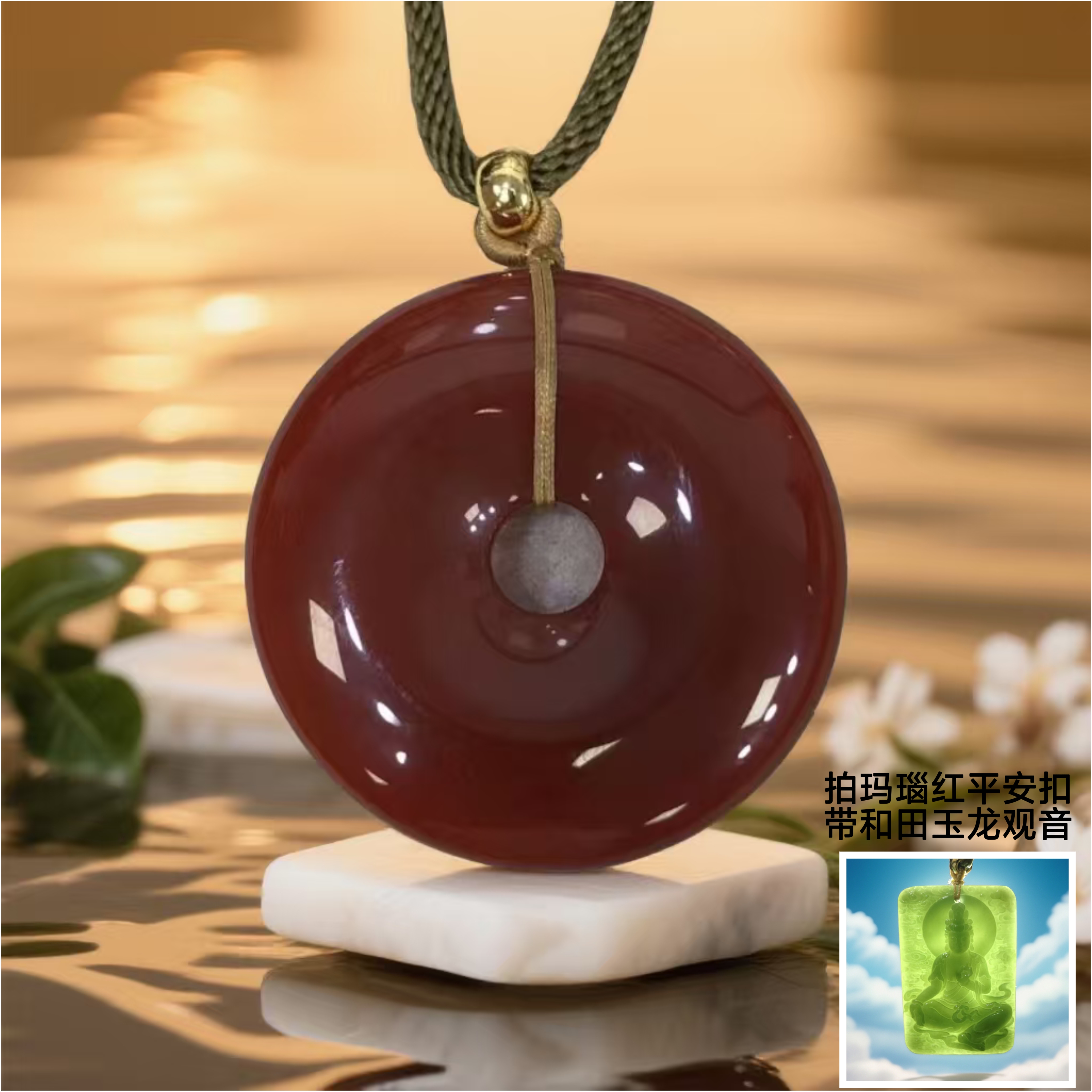 红平安扣  吊坠 玛瑙 带 龙观音  吊坠 带礼盒  CC 