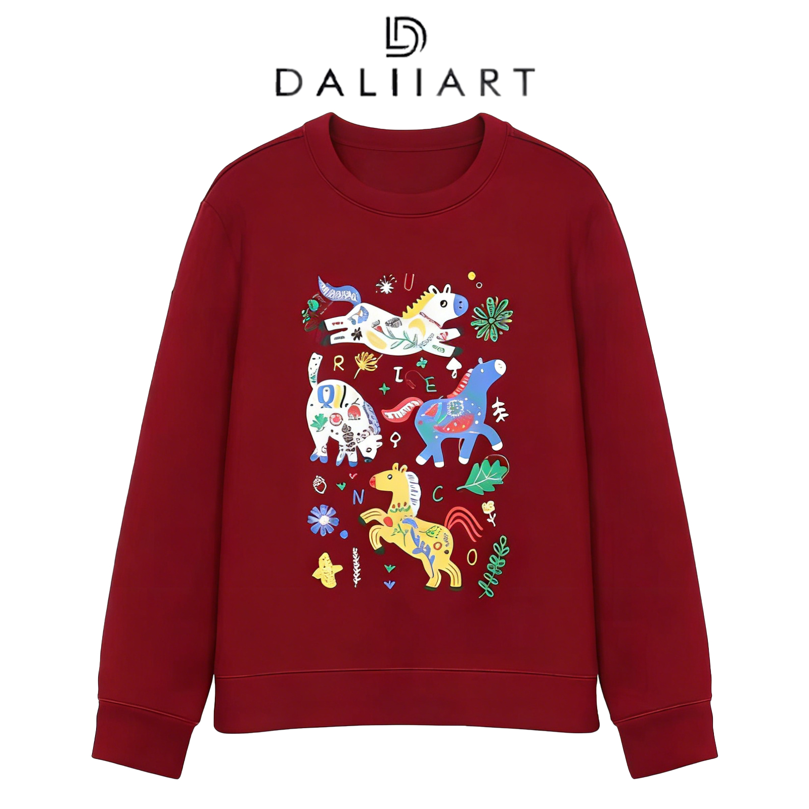 DALIART 小马童趣 成人珠地太空层胶浆印花圆领秋冬卫衣DLTX1436