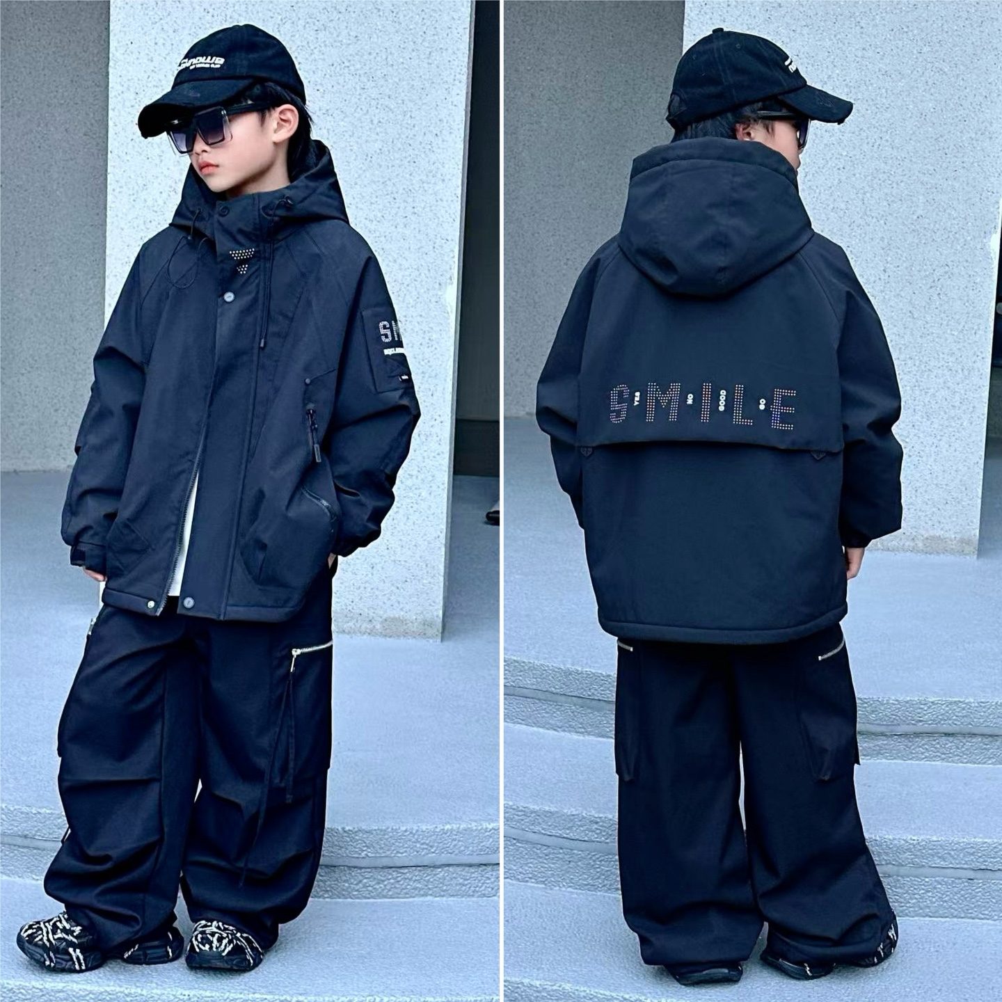 嘟妈童装  2025男童冬季加棉加厚户外冲锋衣中大童拉链衫外套6012