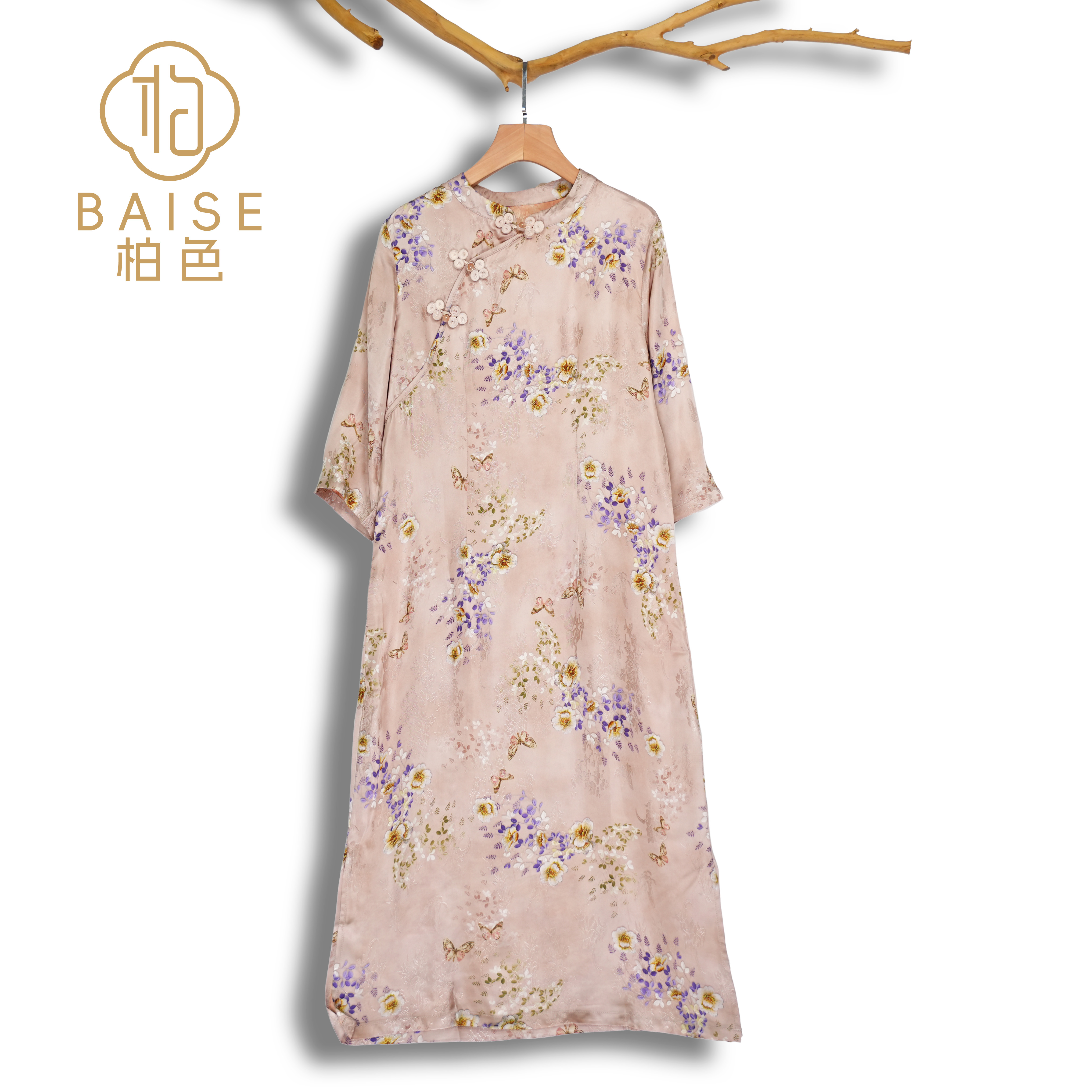 中式连衣裙复古斜襟盘扣春季女装宽松连衣裙2512