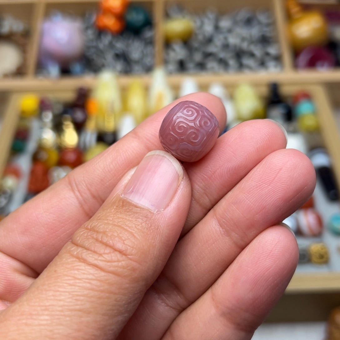 玛瑙/玉髓14mm粉糯回纹老型未镶嵌
