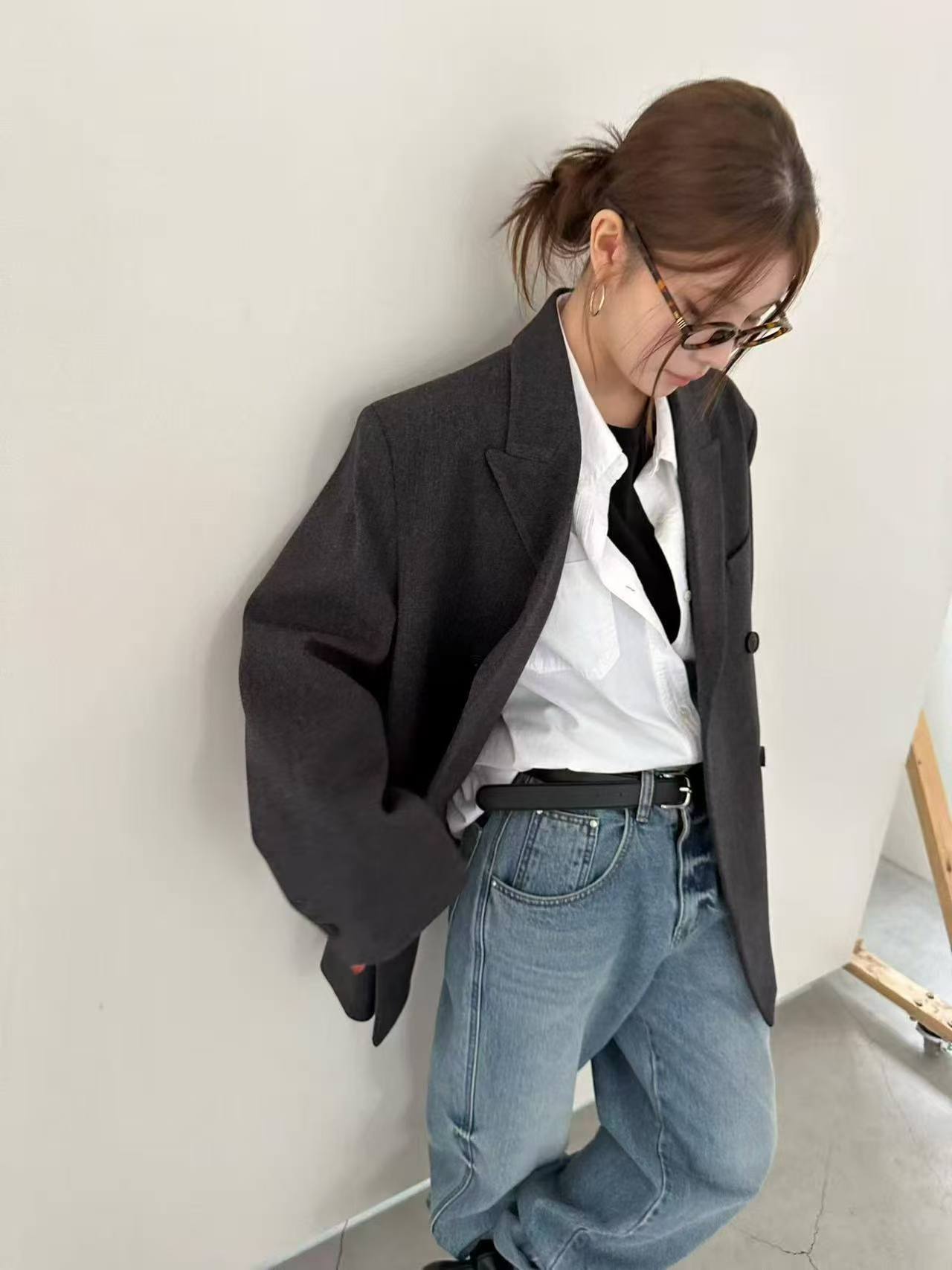 静静子专属韩代宽松阔版西服