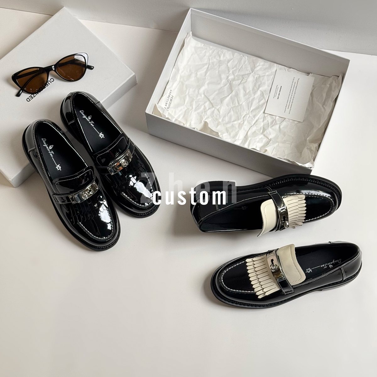 Lucky -黑白情键- 3.5cm/春季圆头撞色流苏乐福鞋单鞋