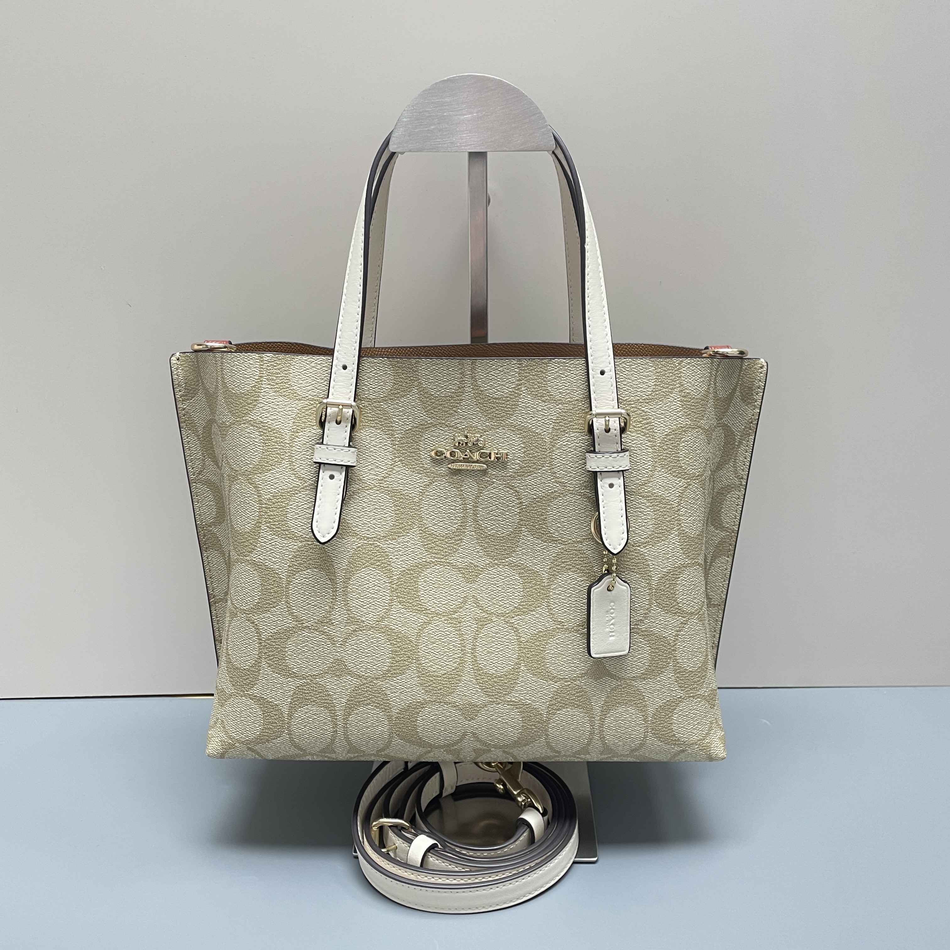 95新 COACH/蔻驰 mollie25白拼老花菜篮子包25*20*10cmM122402