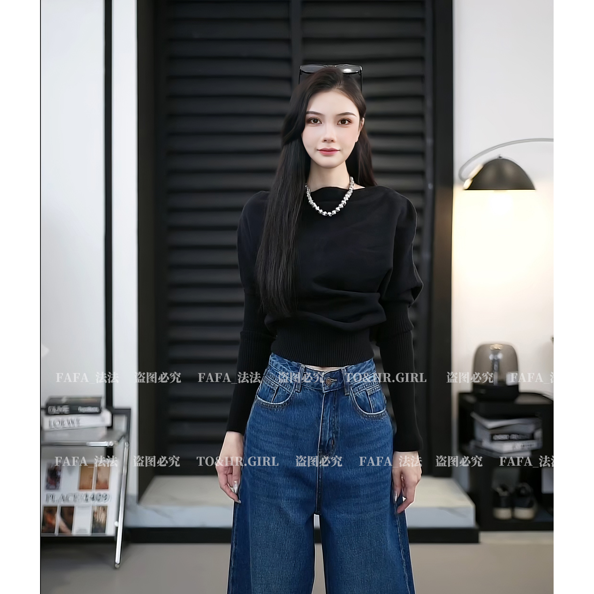 【TO&HR.GIRL】温柔姐系设计感斜肩正肩两穿毛针织衫女秋冬气质毛衣