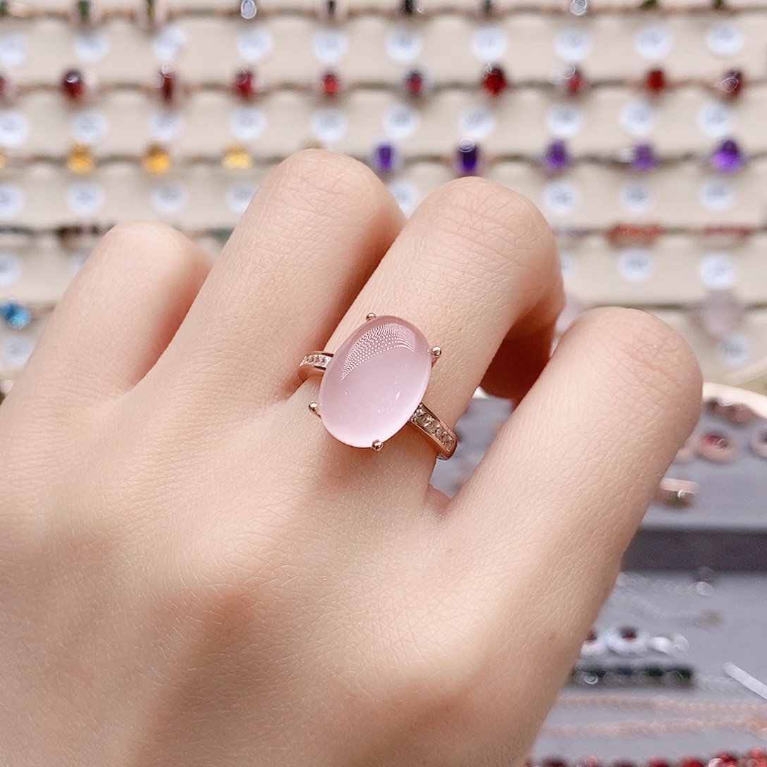 戒指银S925镶嵌芙蓉石戒指