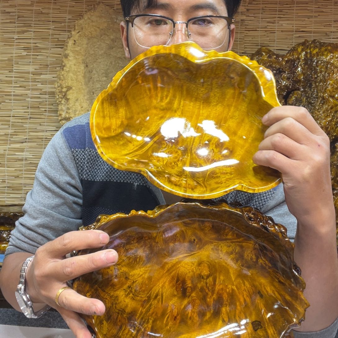 缅甸黄金樟全实木根雕果盘