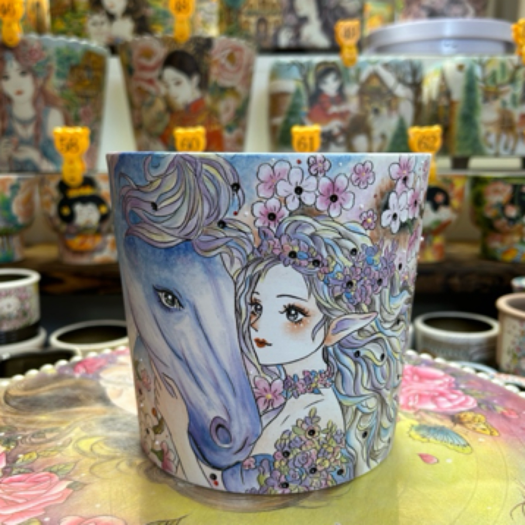 薄雾的精工美女直筒万象盆、内口径14.5、高度14