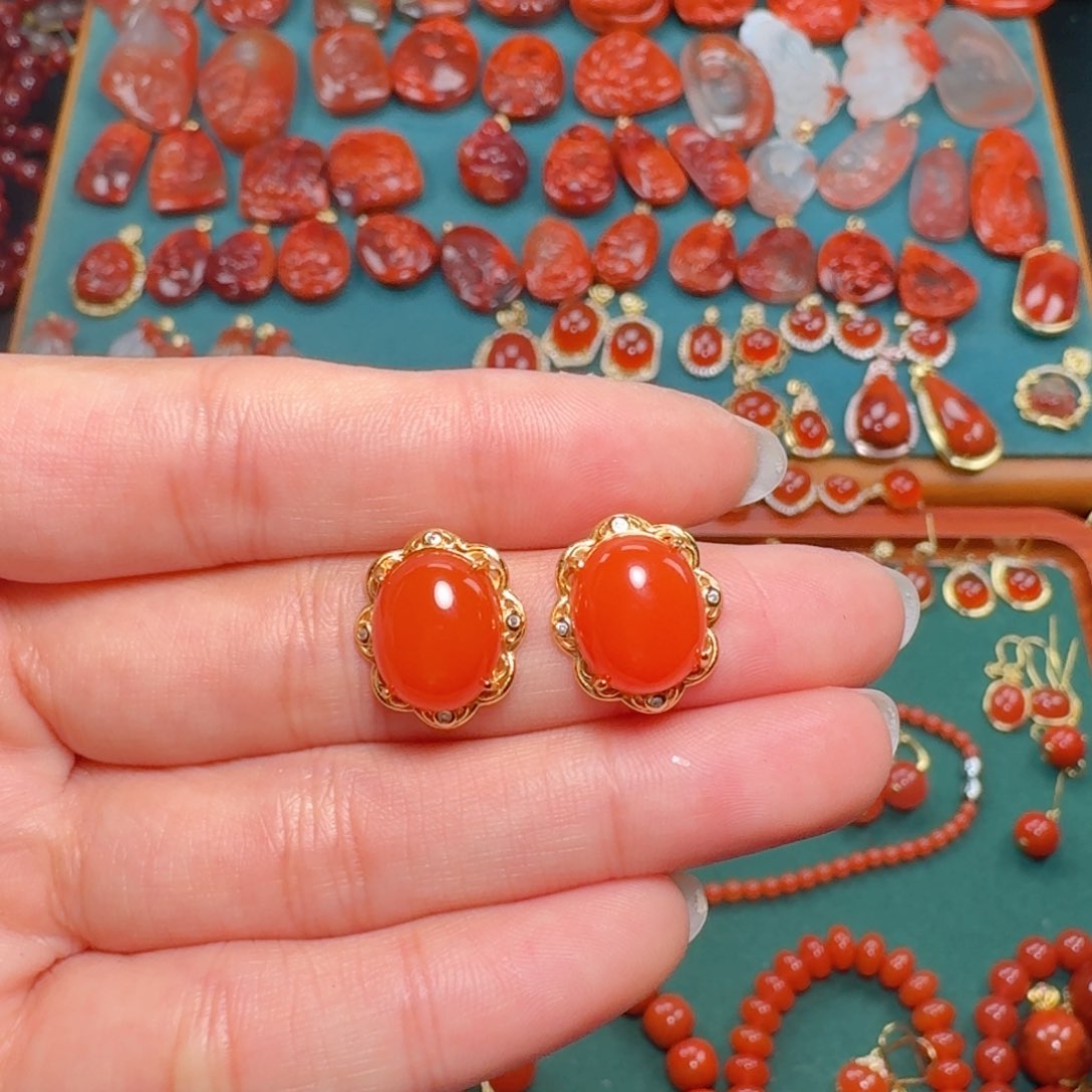 南红玛瑙南红卡12银S925镶嵌