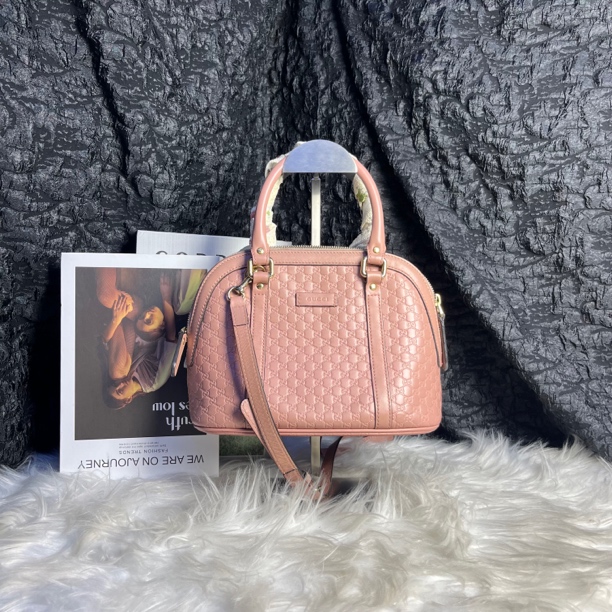 95新 GUCCI/古驰 古驰粉色贝壳手提斜挎包