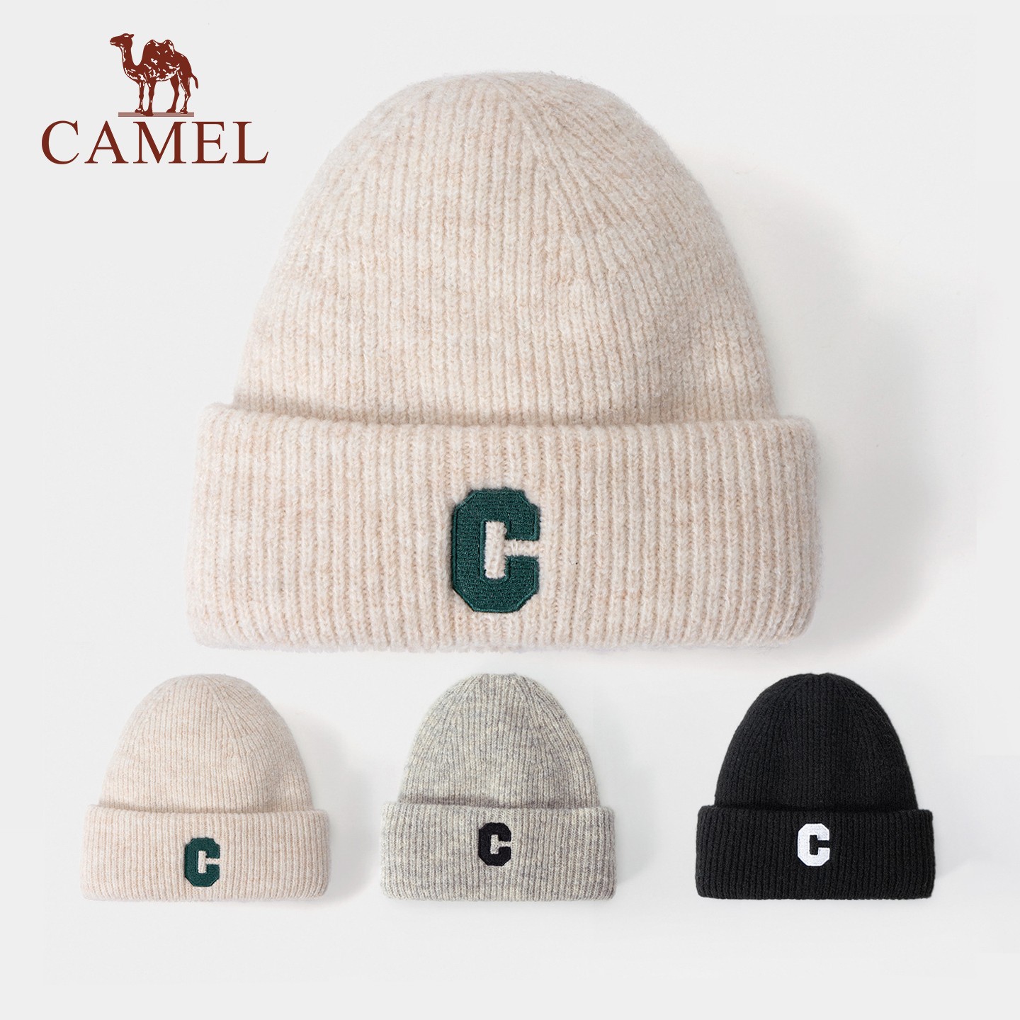 骆驼双层保暖针织帽2025秋冬加厚冷帽显脸小百搭帽子毛线帽4023