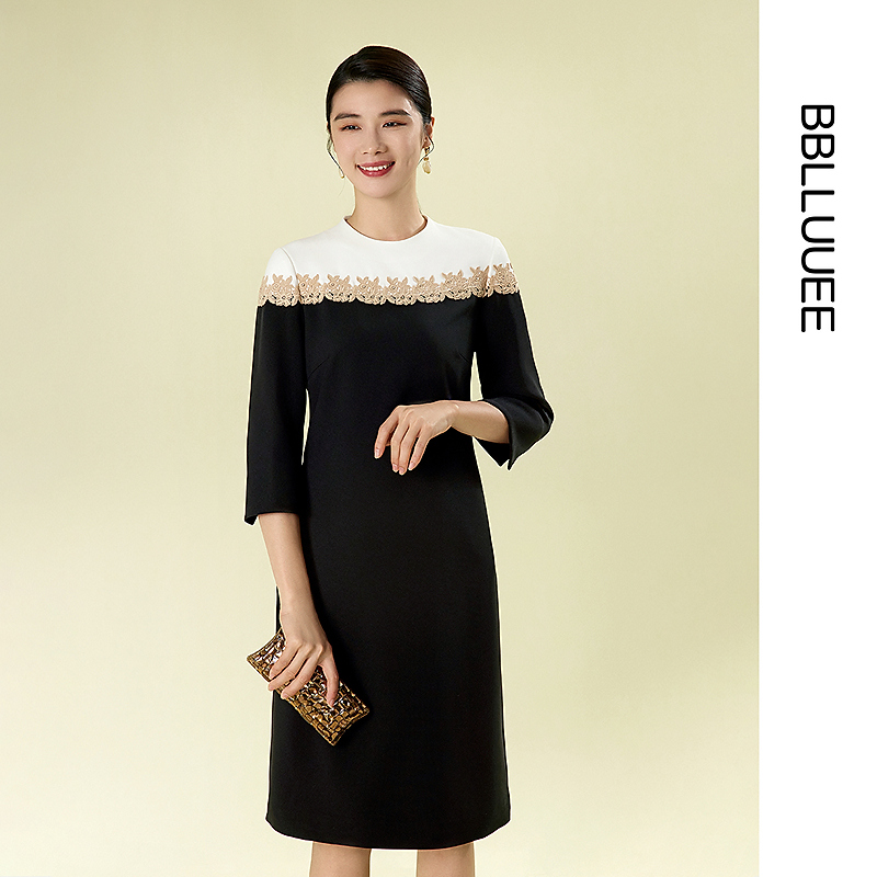 【燕子专属】【蕾丝花边轻礼服裙】粉蓝衣橱2025春装新款撞色设计七分