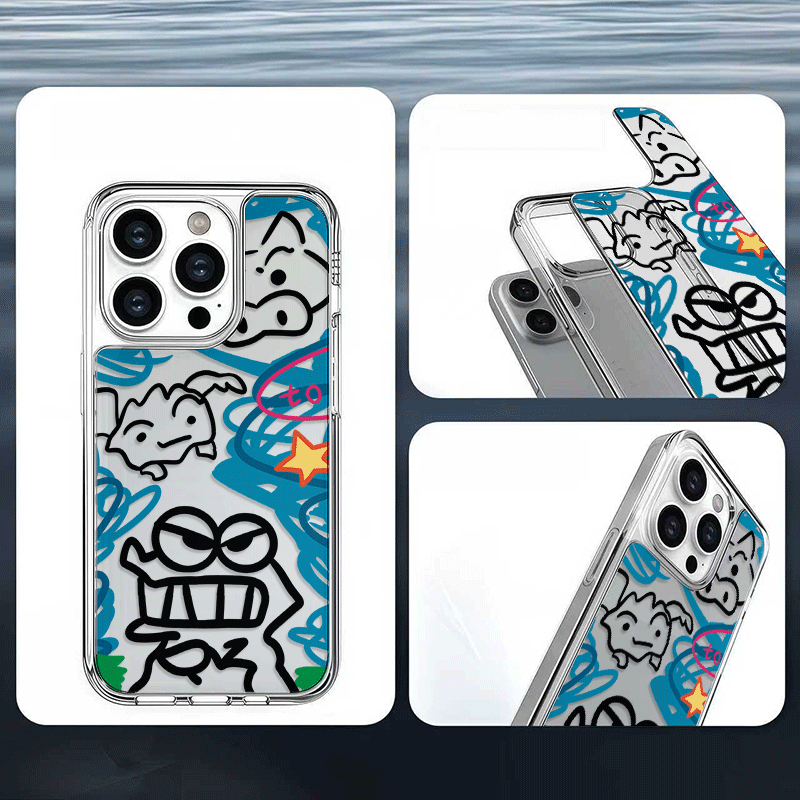 E04可拆卸透明防摔卡通适用于苹果17PROMAX手机壳16/15卡通情侣壳