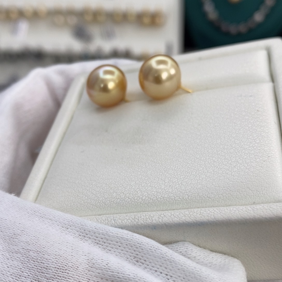 海水珍珠耳饰18K金镶嵌11-12m m