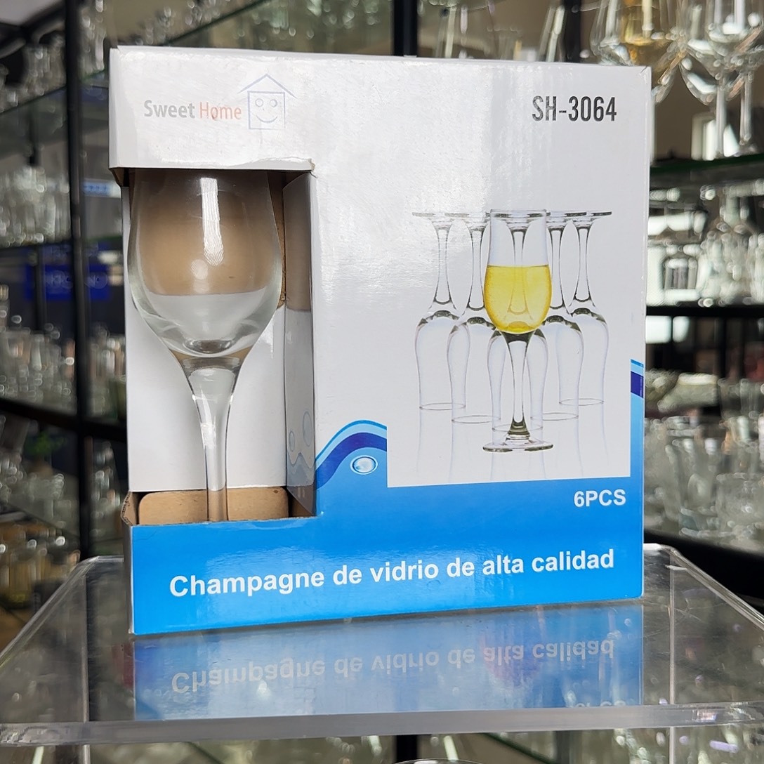 手柄款玻璃笛形香槟杯六只