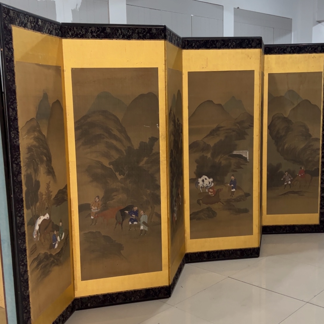 绘画12曲屏风框画茶空间设计