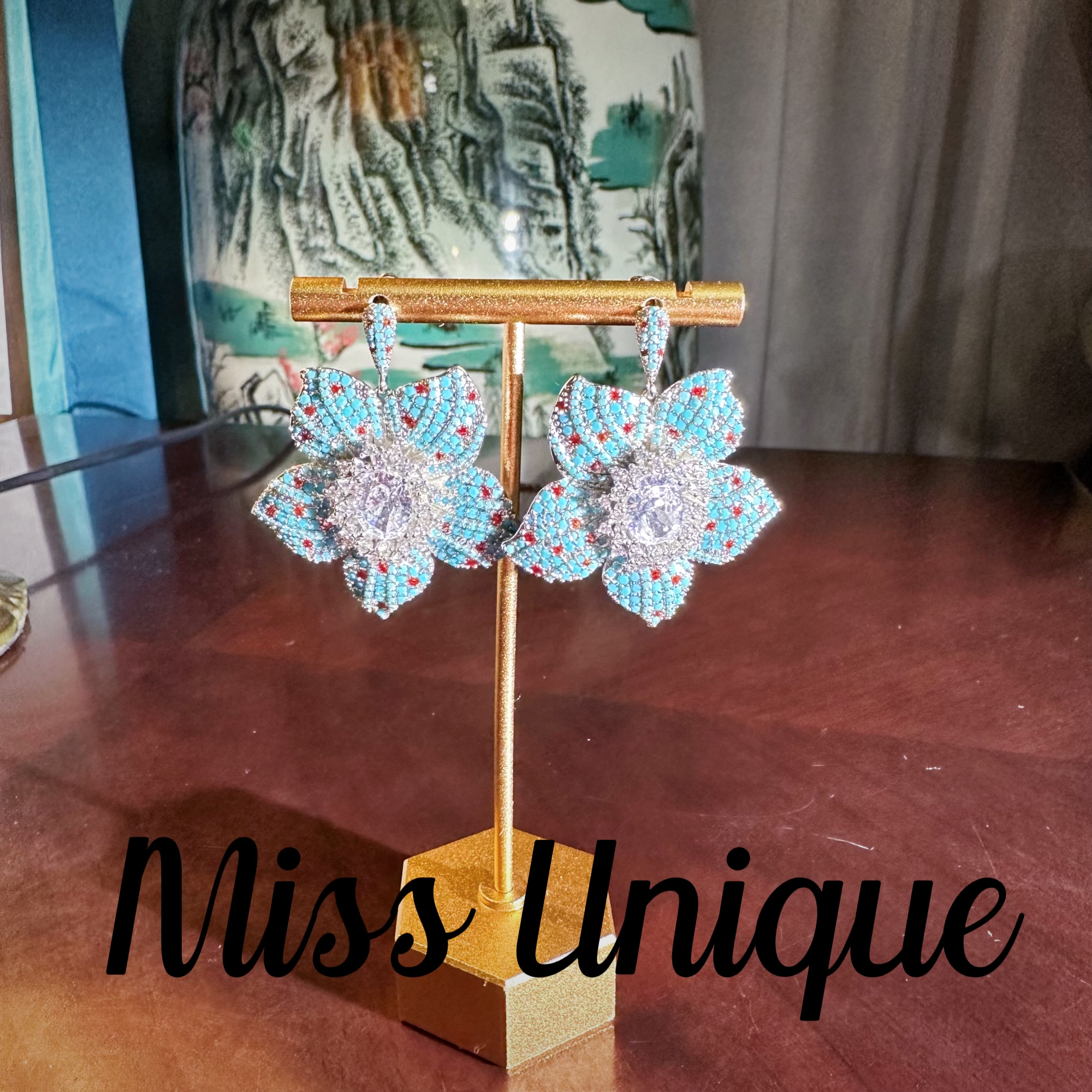  B543蓝松松五瓣花耳环