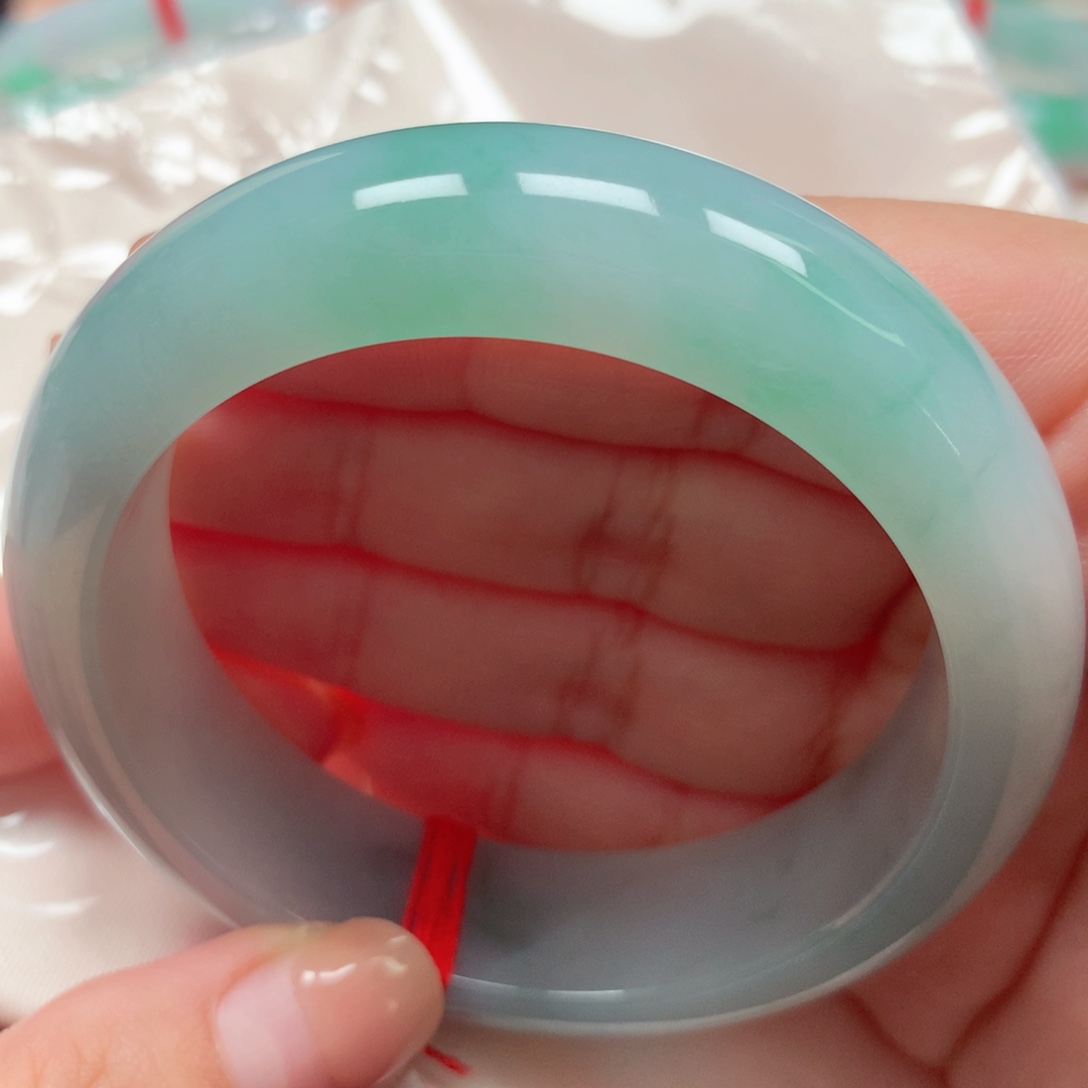 翡翠未镶嵌手镯35冰胶蓝花轮胎