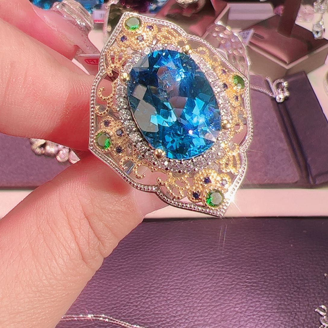 托帕石戒指银S925镶嵌