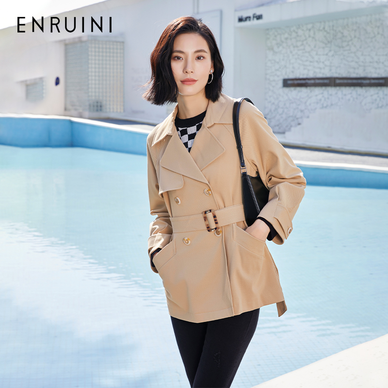 3.8节  单品福利女中长款双排修身型春秋收腰秋季外套短款风衣