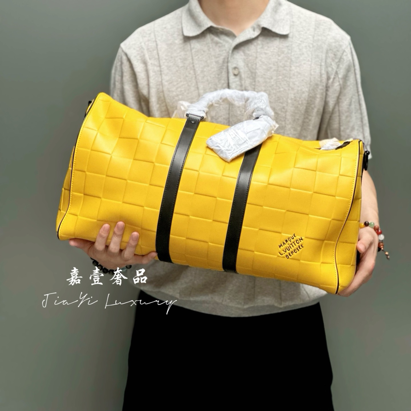 99新 LouisVuitton/路易威登 8163 LV keepall 50 黄棋盘格旅行袋