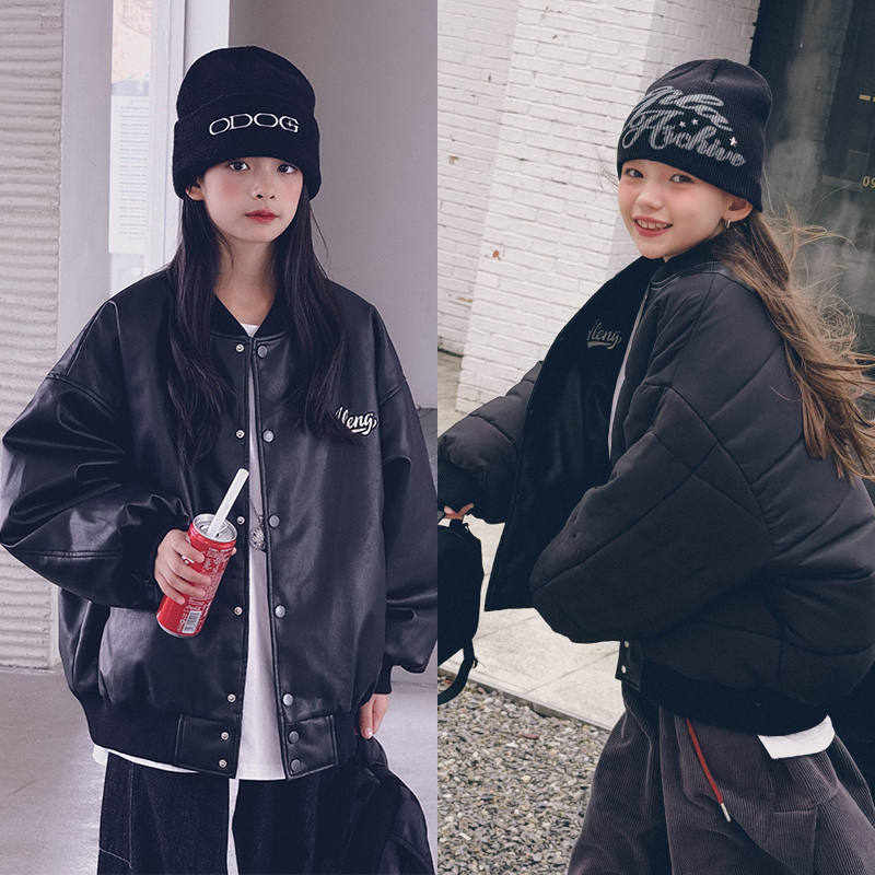 冷大娘  男女中大童两面穿百搭夹棉皮衣棒球服秋冬保暖加厚外套