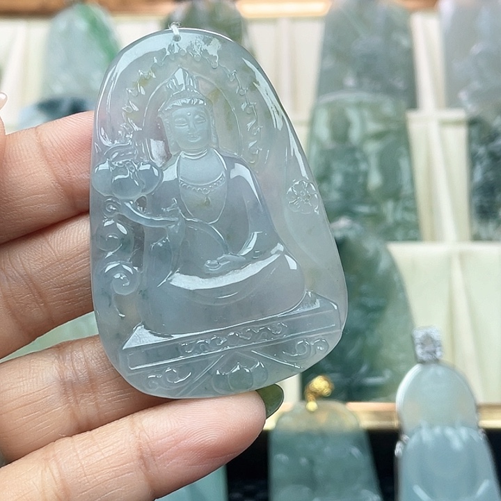 颈饰未镶嵌翡翠天然缅甸翡翠A货素衣观音