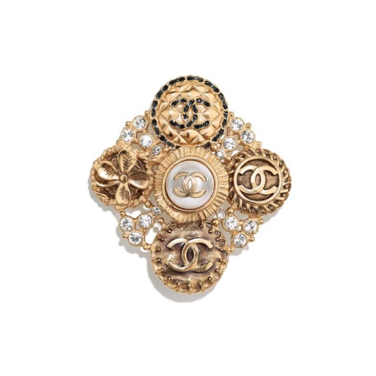 Chanel黑金四叶草logo胸针
