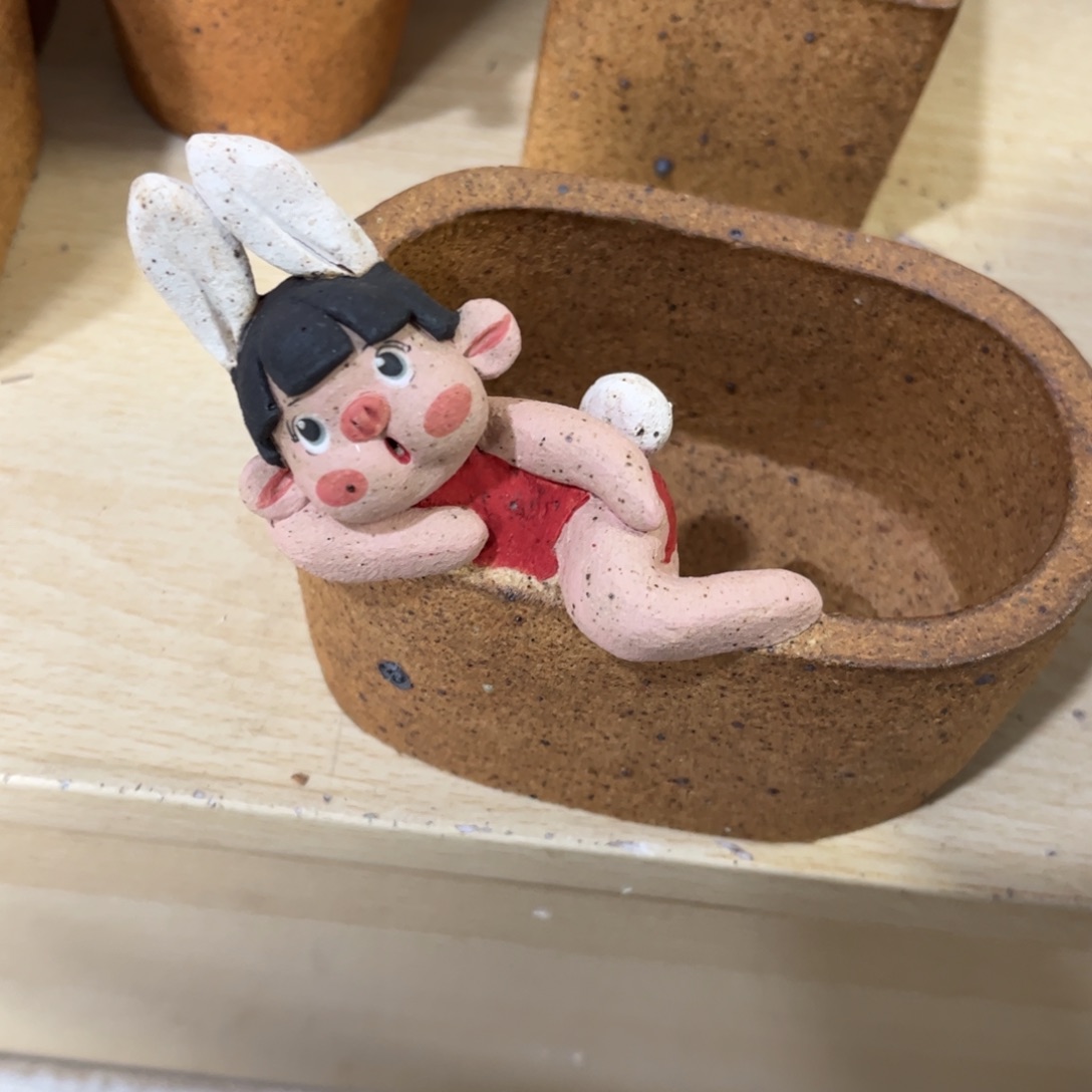 泥塑古镇炻陶花盆