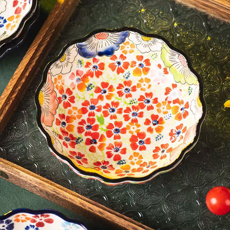 手绘陶瓷吐骨碟 家用复古小碟子水果盘小吃盘蘸料碟吐骨头盘碟