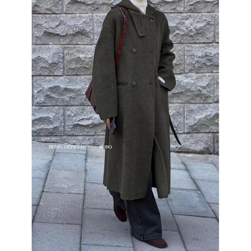 5878号#8010#秋冬百搭连帽休闲显瘦双口袋气质大衣外套（配腰带）