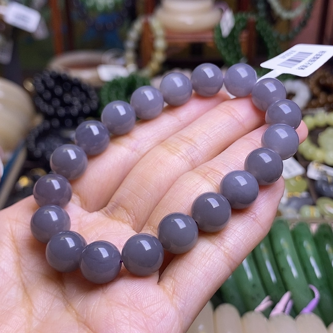 和田玉未镶嵌颈饰老矿料浓烟紫手串10m