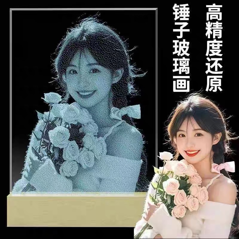 【顺丰包邮】锤子画玻璃画定制照片圣诞节礼物新年送女友琉璃画