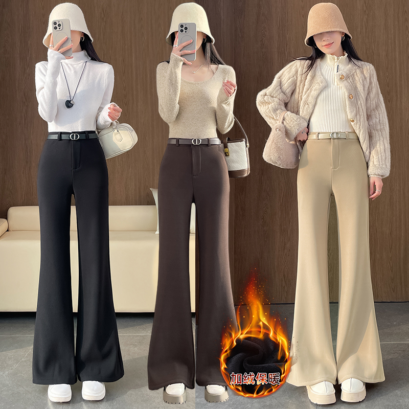 实拍2025秋冬新款高腰裤女拖地裤垂感韩版阔腿裤女微喇叭裤子潮