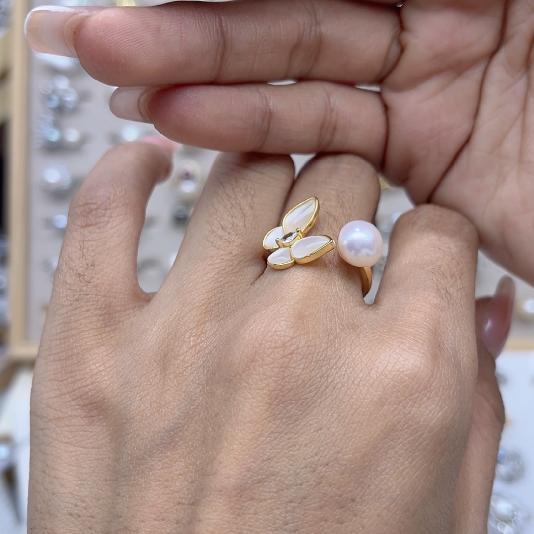 钰***而淡水珍珠戒指合金