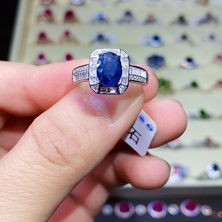 蓝宝石戒指银S925镶嵌1111