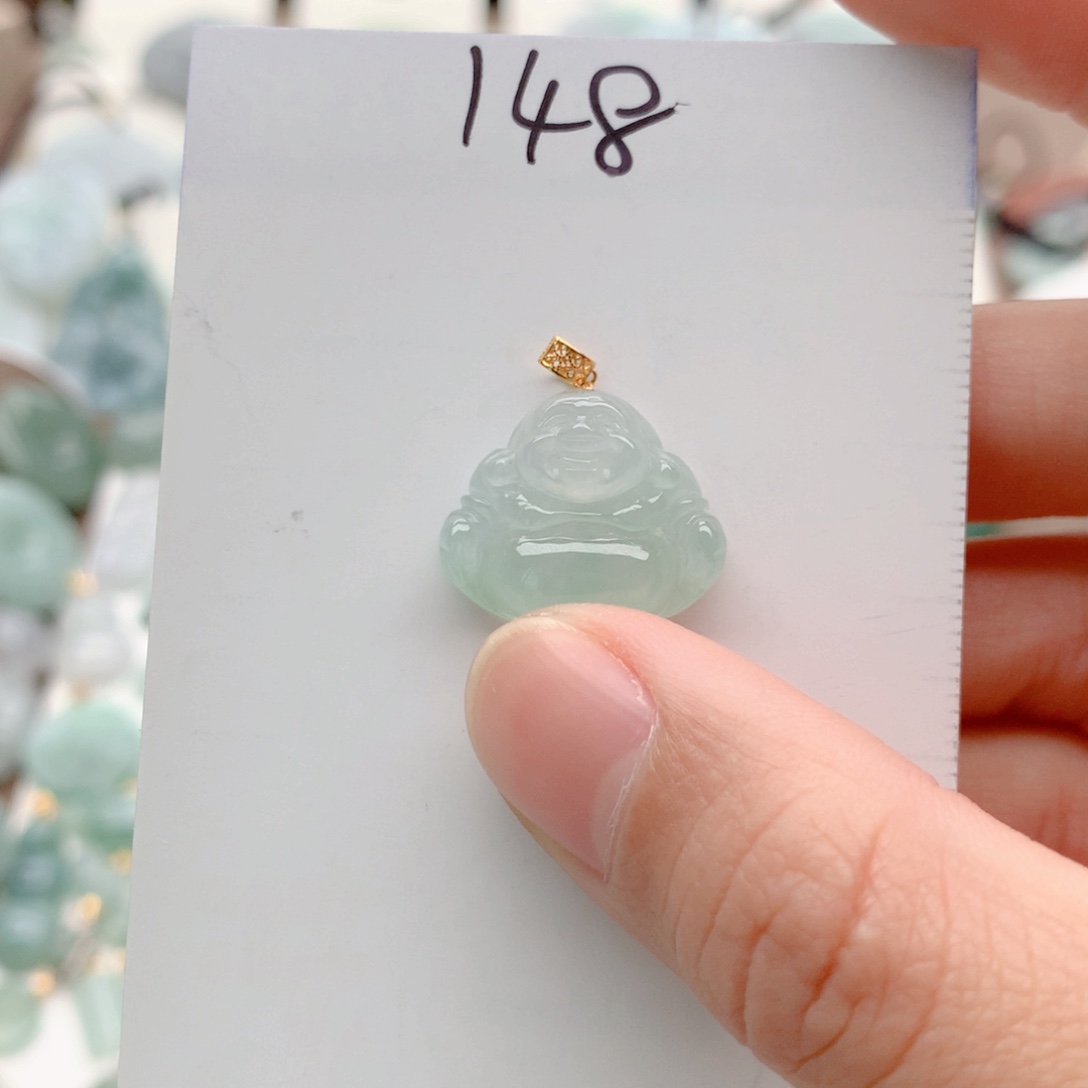 棒***蛋翡翠18K金镶嵌颈饰吊坠