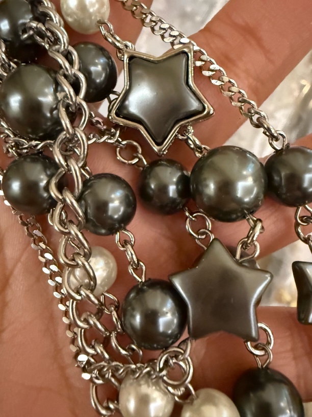 铜合金项链 奈项链灰珠珠毛衣链