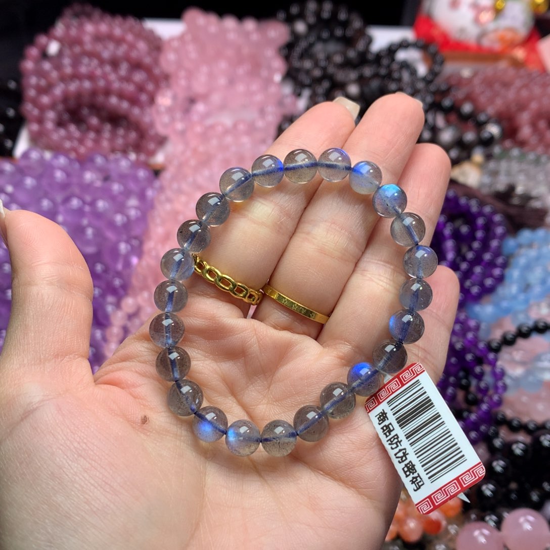 水晶手链未镶嵌黑体蓝光灰月光卡7.5