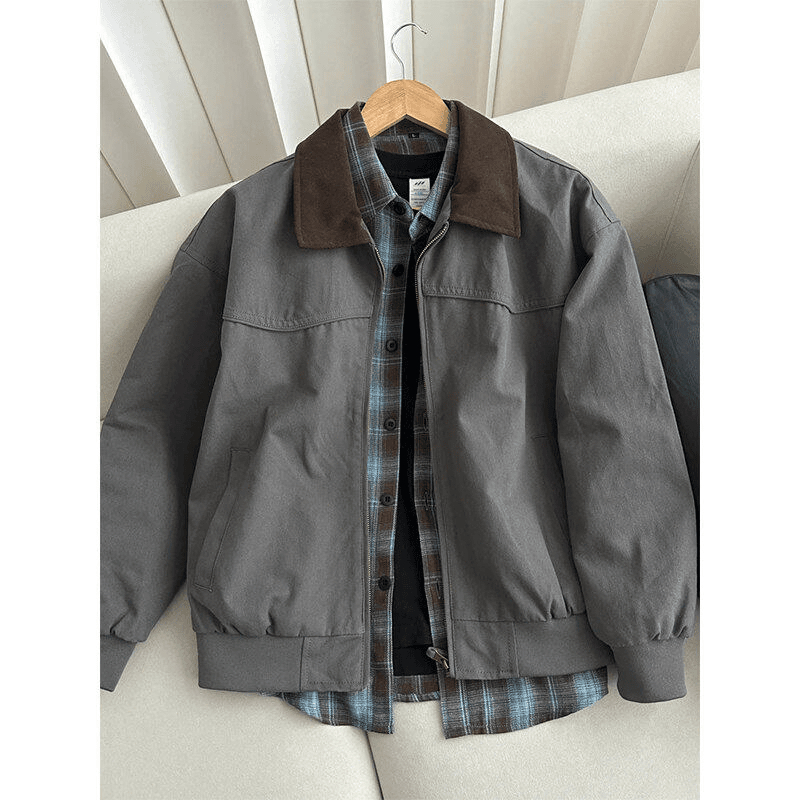 秋冬加棉底特律工装夹克男宽松休闲美式翻领飞行员外套情侣棒球服