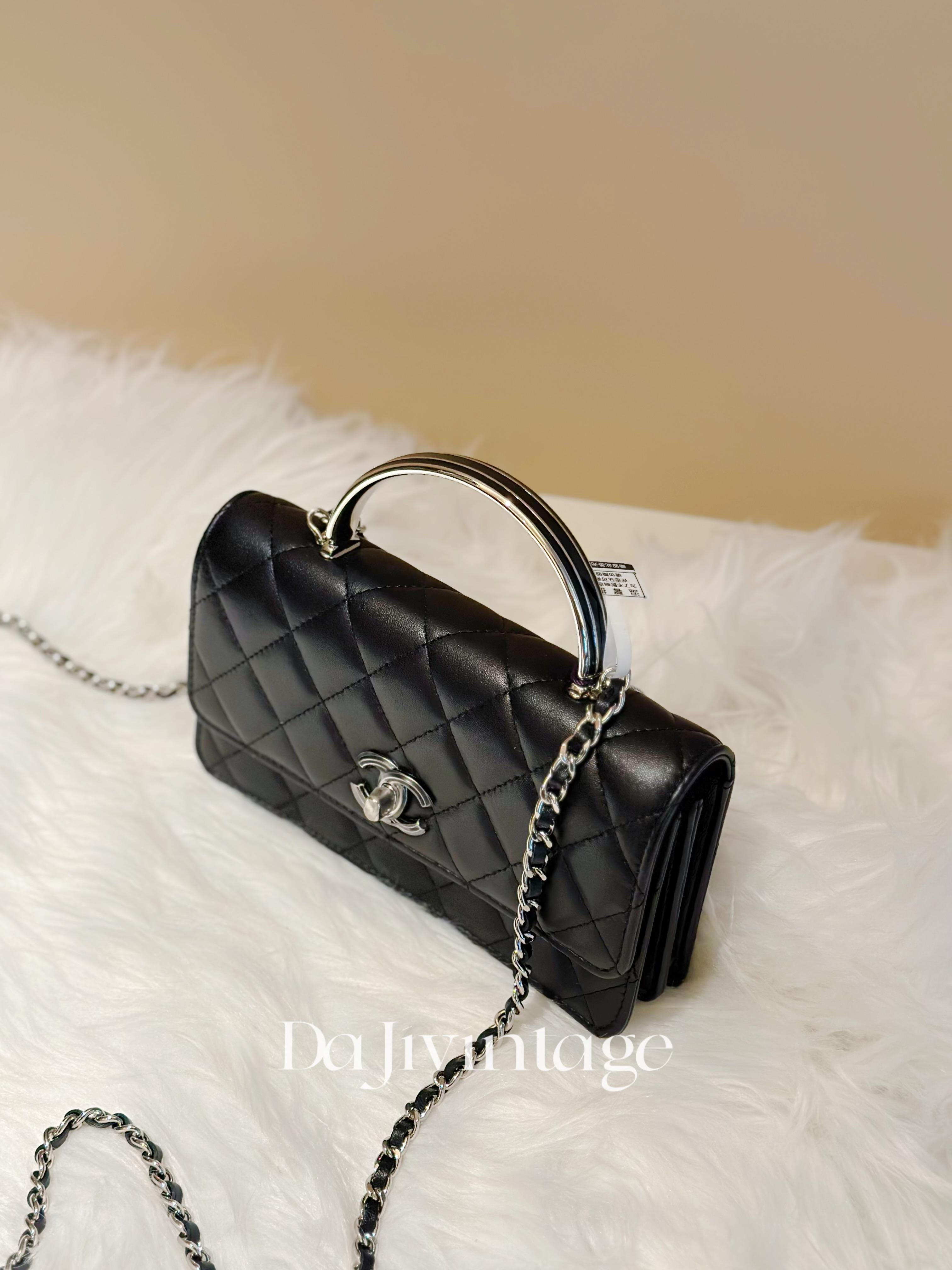 95新 Chanel/香奈儿 大吉中古3/香奈儿珐琅扣手柄风琴woc斜挎包