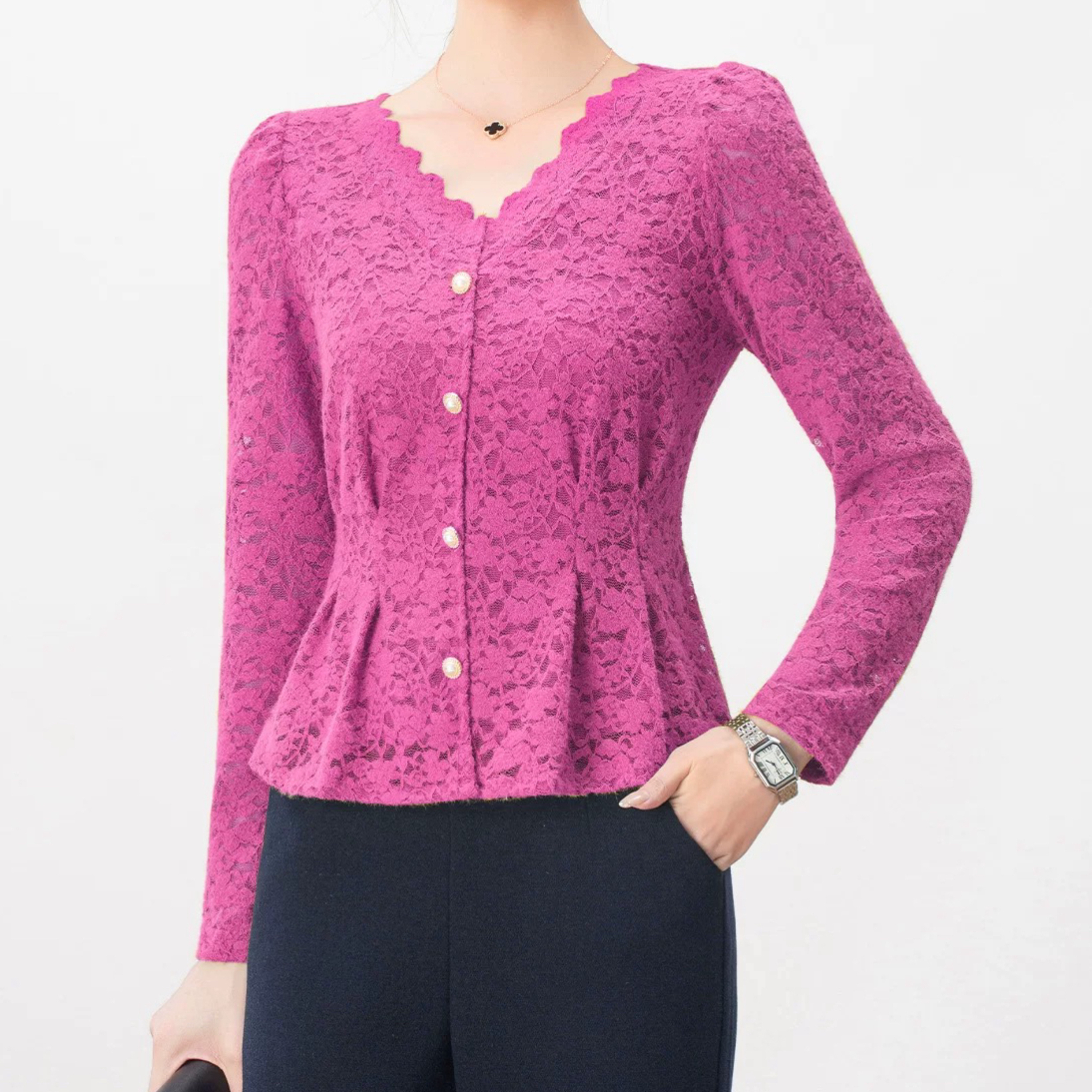 彬彬家秋冬提花蕾丝长袖小衫秋季新款时尚修身女装蕾丝上衣819