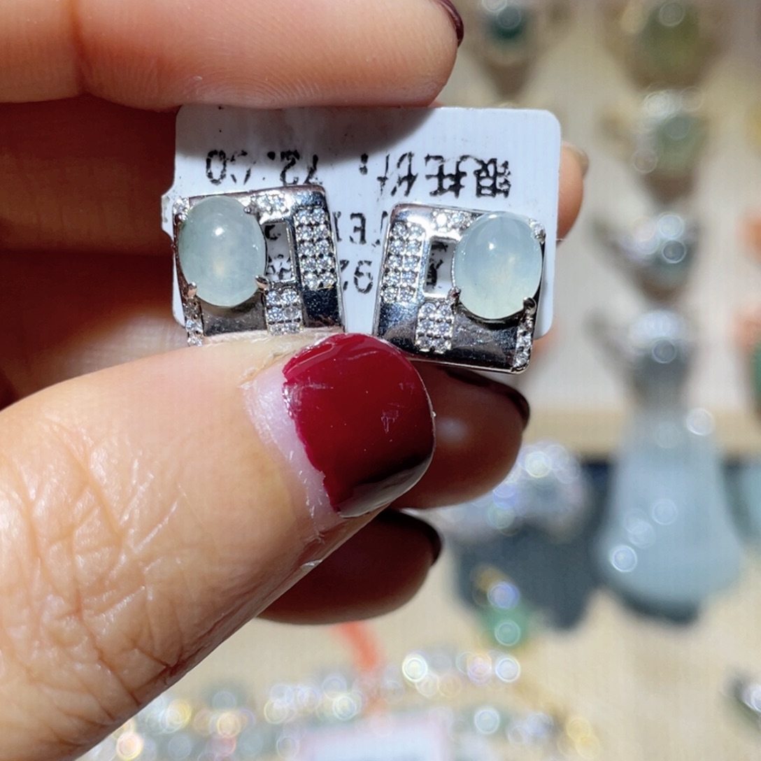 银S925镶嵌翡翠耳饰