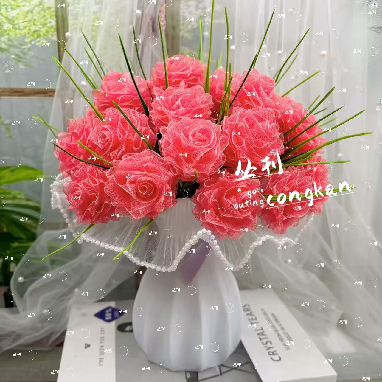 雪纱带小清新玫瑰花材料包手工DIY制作材料