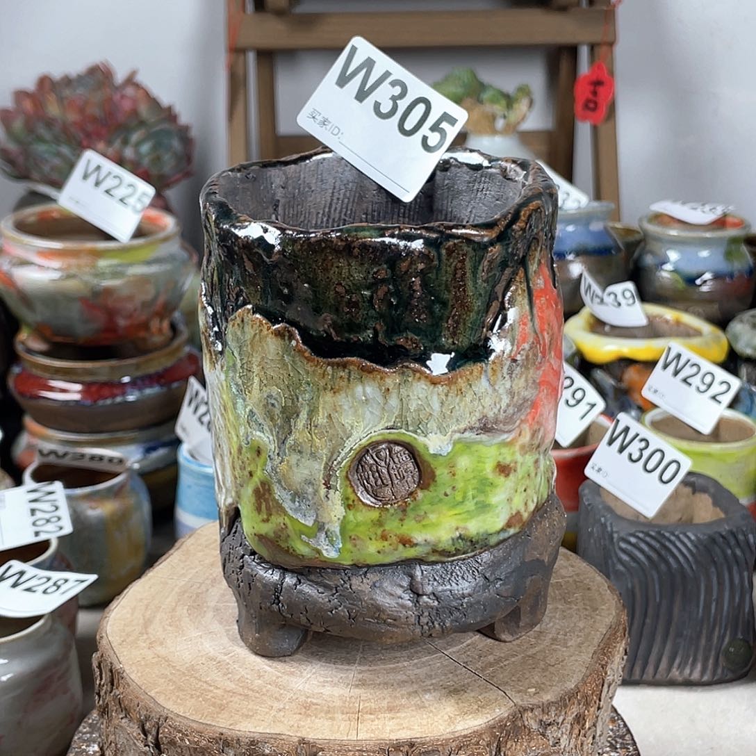 紫砂花盆孤品 不规则油画山石老桩 内口7.8