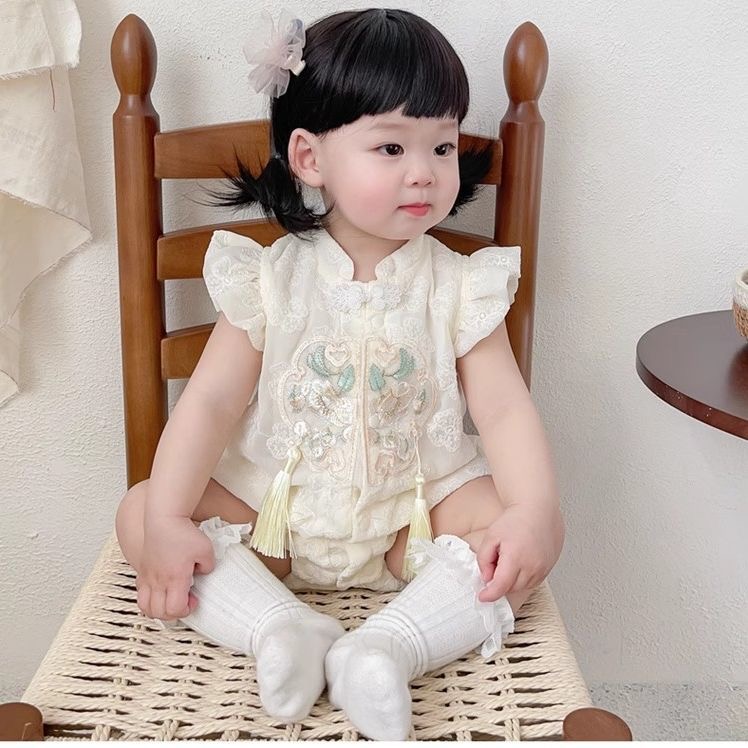 婴儿满月包屁衣夏季薄款夏装宝宝衣服新生儿百天周岁公主哈衣中式