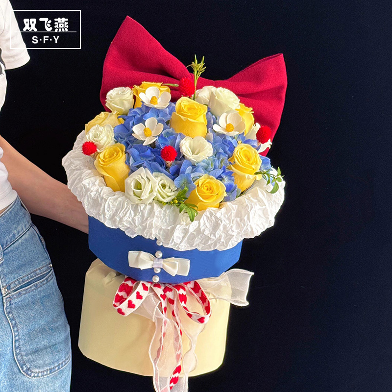 白雪公主玫瑰花束纸送女朋友闺蜜生日惊喜花束防水双色纸花艺资材
