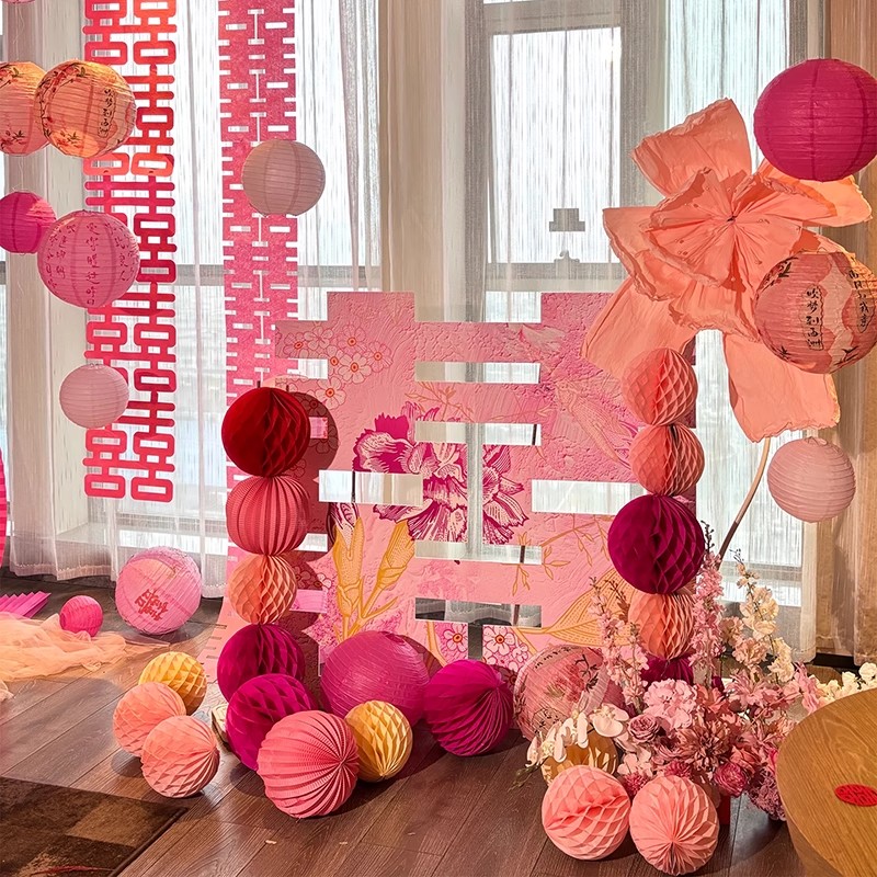 婚房布置结婚拉花装饰套装氛围感拍照背景墙女方新房客厅喜字KT板